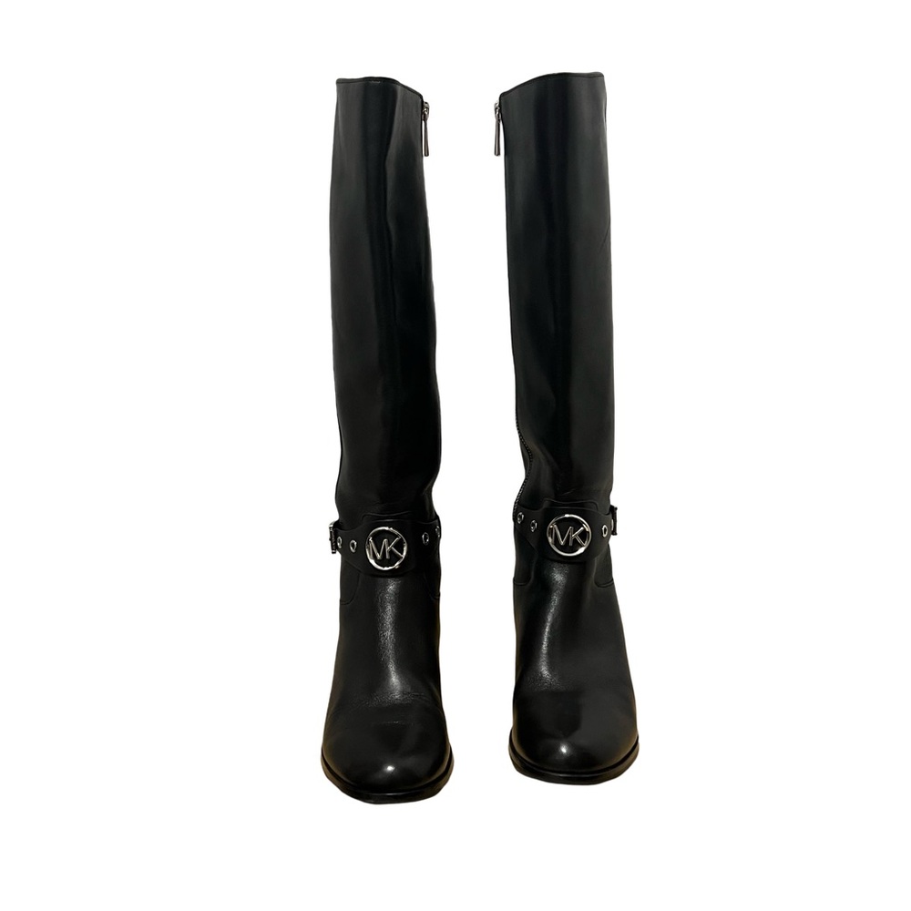 Michael Kors Tall Black Leather Boots size 6 silver hardware - Picture 4 of 9